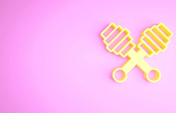 Yellow Honey dipper stick icono aislado sobre fondo rosa. Cuchara de miel. Concepto minimalista. 3D ilustración 3D render —  Fotos de Stock