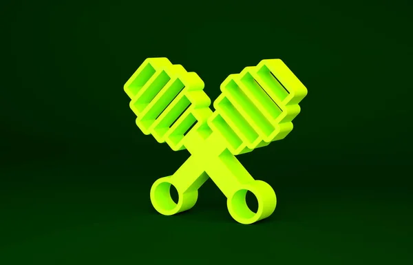 Yellow Honey dipper vara ícone isolado no fundo verde. Concha de mel. Conceito de minimalismo. 3D ilustração 3D render — Fotografia de Stock