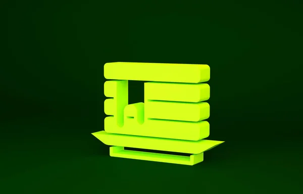 Gelber Stapel von Pfannkuchen mit Honigsymbol isoliert auf grünem Hintergrund. Frühstück. Minimalismus-Konzept. 3D Illustration 3D Renderer — Stockfoto