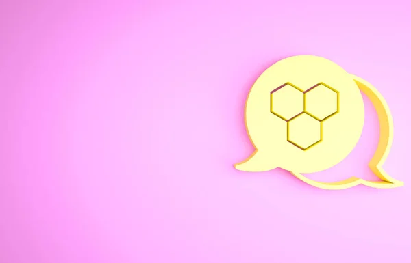 Żółta ikona plastra miodu na różowym tle. Symbol komórek miodu. Słodkie naturalne jedzenie. Koncepcja minimalizmu. Ilustracja 3D 3D renderowania — Zdjęcie stockowe