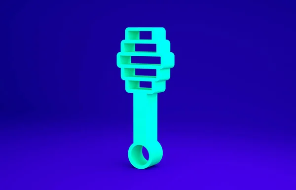 초록 허니 디퍼 스틱 아이콘은 파란 배경에 분리되어 있다. 허니 국자. 미니멀리즘의 개념입니다. 3d 삽화 3D 렌더링 — 스톡 사진