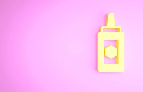 Tarro amarillo de miel icono aislado sobre fondo rosa. Banco de alimentos. Dulce símbolo de comida natural. Concepto minimalista. 3D ilustración 3D render — Foto de Stock