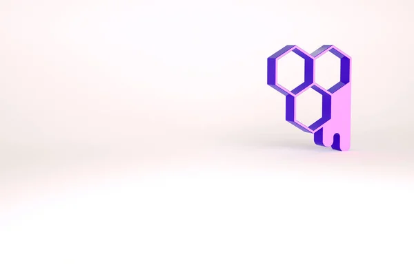 Icône en nid d'abeille violet isolée sur fond blanc. Symbole des cellules de miel. Nourriture naturelle douce. Concept de minimalisme. Illustration 3D rendu 3D — Photo