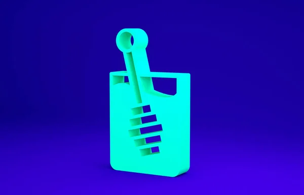 초록 허니 디퍼 스틱 아이콘은 파란 배경에 분리되어 있다. 허니 국자. 미니멀리즘의 개념입니다. 3d 삽화 3D 렌더링 — 스톡 사진