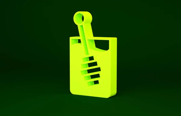 Yellow Honey dipper stick icono aislado sobre fondo verde. Cuchara de miel. Concepto minimalista. 3D ilustración 3D render — Foto de Stock