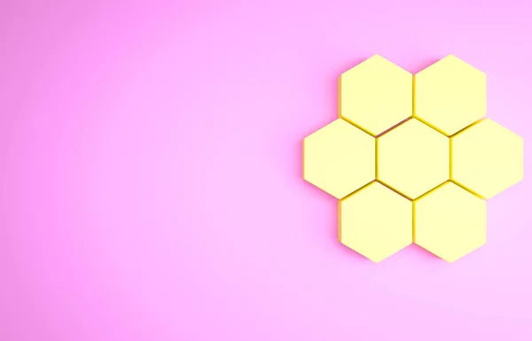 Yellow Honeycomb icon isolated on pink background. Honey cells symbol. Sweet natural food. Minimalism concept. 3d illustration 3D render — Fotografia de Stock