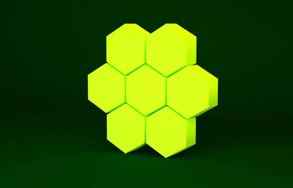 Gele Honingraat pictogram geïsoleerd op groene achtergrond. Honing cellen symbool. Zoet natuurlijk voedsel. Minimalisme concept. 3d illustratie 3D renderen — Stockfoto