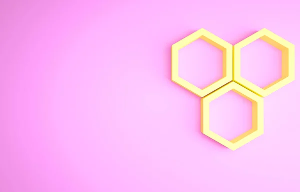 Желтый медовый сотовый значок изолирован на розовом фоне. Символ медовых клеток. Сладкая натуральная еда. Концепция минимализма. 3D-рендеринг — стоковое фото