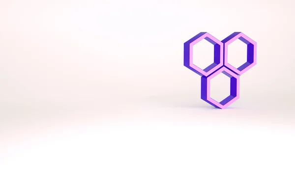 Purple Honeycomb icon isolated on white background. Honey cells symbol. Sweet natural food. Minimalism concept. 3d illustration 3D render — ストック写真