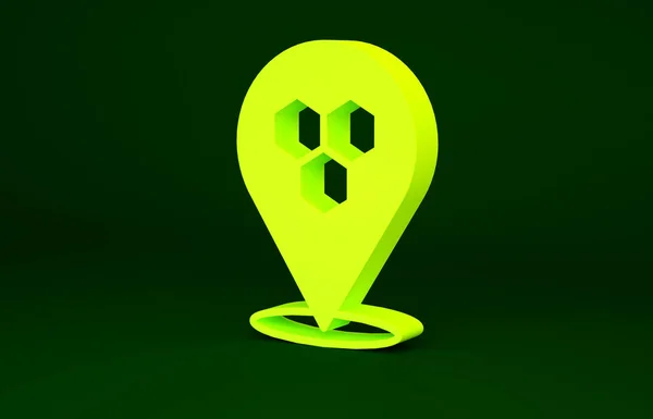 Yellow Honeycomb bee location map pin pointer icon isolated on green background. Farm animal map pointer. Minimalism concept. 3d illustration 3D render — Fotografia de Stock