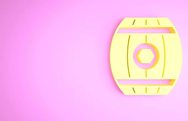 Barril de madera amarillo con icono de miel aislado sobre fondo rosa. Concepto minimalista. 3D ilustración 3D render —  Fotos de Stock
