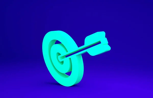 Green Target financial goal concept icon isolated on blue background. Symbolic goals achievement, success. Minimalism concept. 3d illustration 3D render — Fotografia de Stock