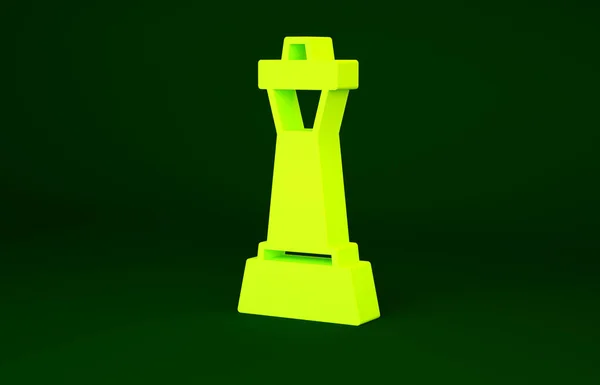 Ícone de xadrez amarelo isolado no fundo verde. Estratégia de negócios. Jogo, gestão, finanças. Conceito de minimalismo. 3D ilustração 3D render — Fotografia de Stock