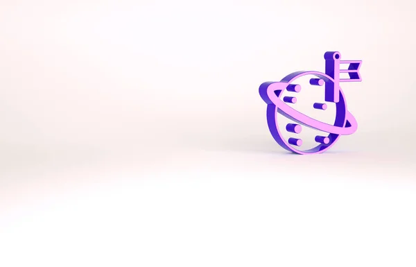 Фиолетовая Луна с значком флага на белом фоне. Концепция минимализма. 3D-рендеринг — стоковое фото