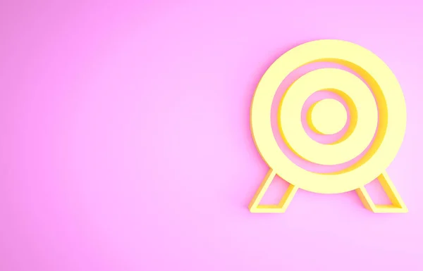 Yellow Target financial goal concept icon isolated on pink background. Symbolic goals achievement, success. Minimalism concept. 3d illustration 3D render — ストック写真