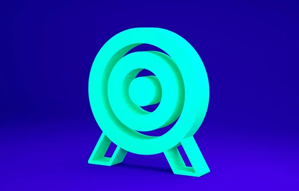 Green Target financial goal concept icon isolated on blue background. Symbolic goals achievement, success. Minimalism concept. 3d illustration 3D render