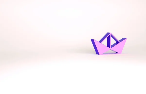 Icono de barco de papel plegado púrpura aislado sobre fondo blanco. Origami barco de papel. Concepto minimalista. 3D ilustración 3D render — Foto de Stock