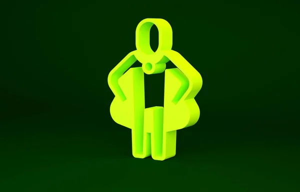 Κίτρινη Κεφαλή κυνηγετική εικόνα απομονωμένη σε πράσινο φόντο. Επιχειρηματικός στόχος ή σήμα απασχόλησης. Ανθρώπινο δυναμικό και προσλήψεις για επιχειρήσεις. Μινιμαλιστική έννοια. 3d απεικόνιση 3D καθιστούν — Φωτογραφία Αρχείου