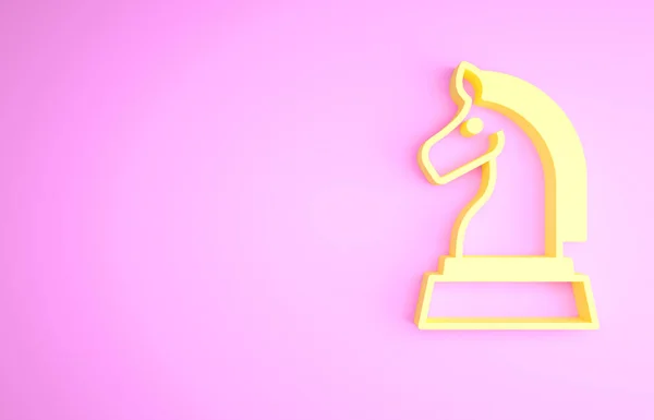 Icona degli scacchi gialli isolata su sfondo rosa. Strategia aziendale. Gioco, gestione, finanza. Concetto minimalista. Illustrazione 3d rendering 3D — Foto Stock
