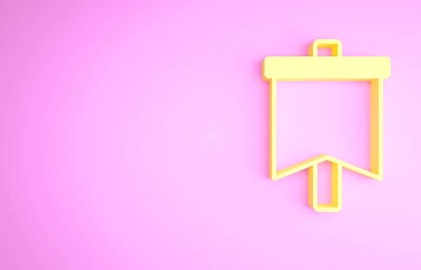 Sárga zászló ikon elszigetelt rózsaszín háttér. Győzelem, győzelem és legyőzni csapások koncepció. Minimalizmus koncepció. 3d illusztráció 3D render — Stock Fotó