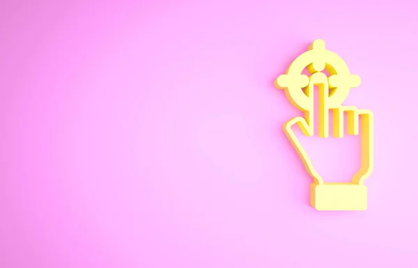 Yellow Target financial goal concept icon isolated on pink background. Symbolic goals achievement, success. Minimalism concept. 3d illustration 3D render — ストック写真