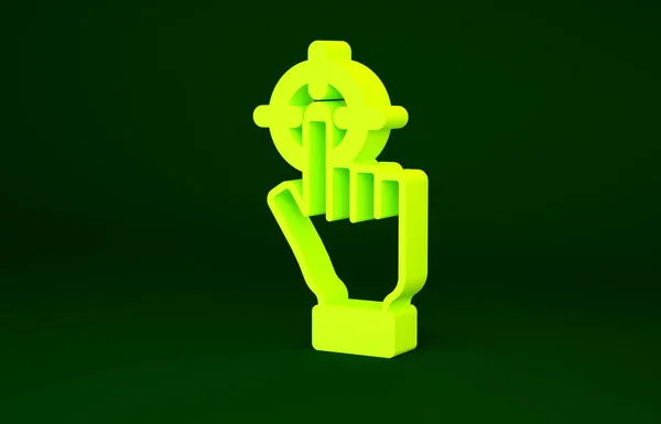 옐로타겟 재정 목표 개념 아이콘 녹색 배경에 분리. 상징적 목표 달성, 성공. 미니멀리즘의 개념입니다. 3d 삽화 3D 렌더링 — 스톡 사진
