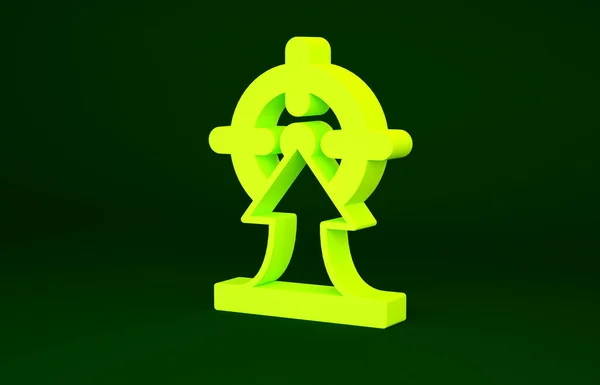 옐로타겟 재정 목표 개념 아이콘 녹색 배경에 분리. 상징적 목표 달성, 성공. 미니멀리즘의 개념입니다. 3d 삽화 3D 렌더링 — 스톡 사진