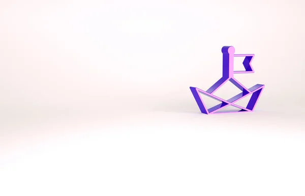 Fioletowy Składane ikona łodzi papieru izolowane na białym tle. Papierowy statek Origami. Koncepcja minimalizmu. Ilustracja 3D 3D renderowania — Zdjęcie stockowe