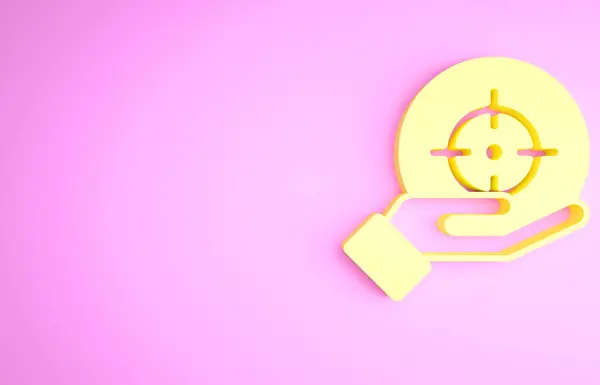 Żółty docelowy cel finansowy cel ikona wyizolowana na różowym tle. Symboliczne cele osiągnięcia, sukces. Koncepcja minimalizmu. Ilustracja 3D 3D renderowania — Zdjęcie stockowe