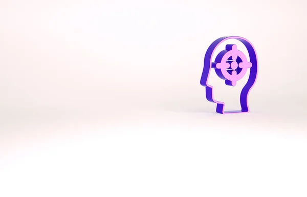 Icono de caza Purple Head aislado sobre fondo blanco. Objetivo comercial o signo de empleo. Recursos humanos y contratación para las empresas. Concepto minimalista. 3D ilustración 3D render —  Fotos de Stock