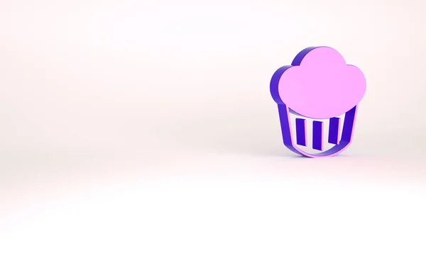 紫色Cupcake图标在白色背景上隔离。最低纲领的概念。3D渲染3D插图 — 图库照片