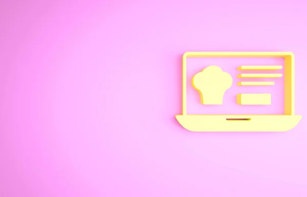 Amarillo Online pedido y entrega de comida rápida icono aislado sobre fondo rosa. Concepto minimalista. 3D ilustración 3D render —  Fotos de Stock