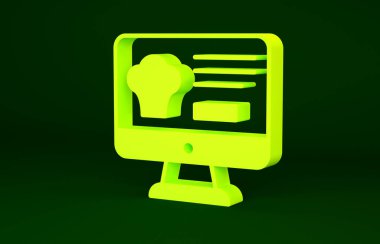 Çevrimiçi sarı sipariş ve fast food dağıtım ikonu yeşil arka planda izole edildi. Minimalizm kavramı. 3d illüstrasyon 3B canlandırma