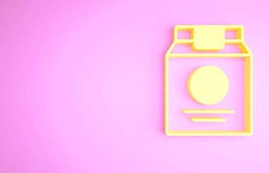 Sarı Çevrimiçi sipariş ve fast food dağıtım ikonu pembe arka planda izole edildi. Minimalizm kavramı. 3d illüstrasyon 3B canlandırma