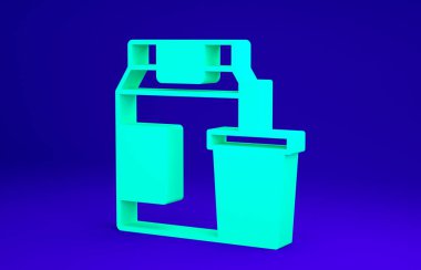 Yeşil Çevrimiçi sipariş ve fast food dağıtım ikonu mavi arka planda izole edildi. Minimalizm kavramı. 3d illüstrasyon 3B canlandırma