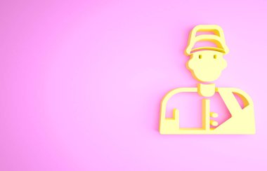 Sarı Beyzbol oyuncusu simgesi pembe arka planda izole edildi. Minimalizm kavramı. 3d illüstrasyon 3B canlandırma
