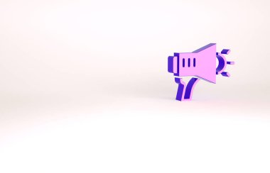 Mor megafon simgesi beyaz arkaplanda izole edildi. Sözcü işareti. Minimalizm kavramı. 3d illüstrasyon 3B canlandırma