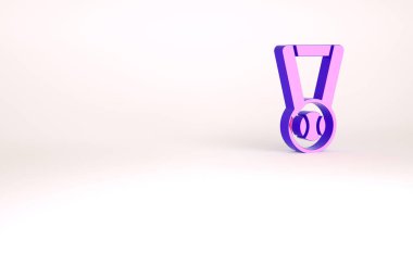 Beyaz arka planda izole edilmiş beyzbol topu ikonu olan mor madalyalı. Kazanan sembol. Minimalizm kavramı. 3d illüstrasyon 3B canlandırma