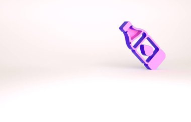 Beyaz arka planda izole edilmiş mor bir şişe su ikonu. Soda su içme tabelası. Minimalizm kavramı. 3d illüstrasyon 3B canlandırma