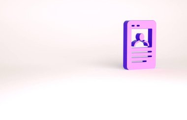 Mor Beyzbol kartı simgesi beyaz arkaplanda izole edildi. Minimalizm kavramı. 3d illüstrasyon 3B canlandırma