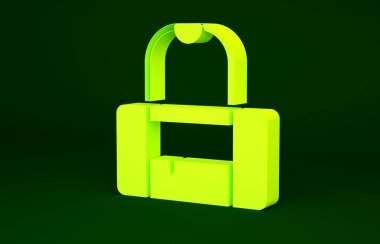 Yeşil arkaplanda sarı spor çanta simgesi izole edildi. Minimalizm kavramı. 3d illüstrasyon 3B canlandırma