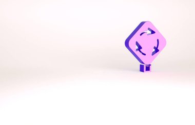 Mor Kavşak trafik simgesi beyaz arkaplanda izole edilmiş. Trafik çember işareti. Minimalizm kavramı. 3d illüstrasyon 3B canlandırma