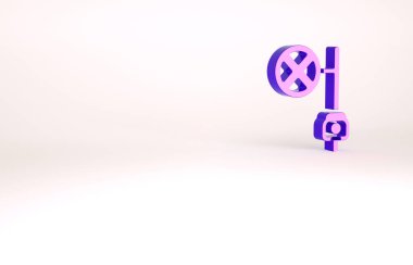 Beyaz zemin üzerinde kamera simgesi olan mor dur işareti. Trafik yönetmeliklerine göre dur işareti. Minimalizm kavramı. 3d illüstrasyon 3B canlandırma