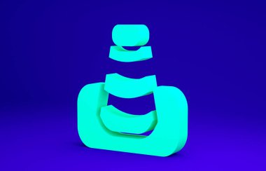 Mavi arka planda yeşil trafik konisi simgesi izole edildi. Minimalizm kavramı. 3d illüstrasyon 3B canlandırma