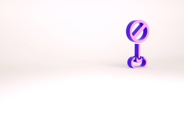 Mor Durak simgesi beyaz arkaplanda izole edildi. Trafik yönetmeliklerine göre dur işareti. Minimalizm kavramı. 3d illüstrasyon 3B canlandırma