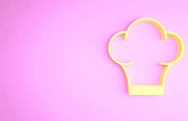 Жовта піктограма капелюха шеф-кухаря ізольована на рожевому фоні. Символ приготування. Кухарський капелюх. Концепція мінімалізму. 3D ілюстрація 3D рендеринга — стокове фото