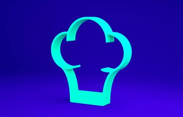 Groene Chef hoed pictogram geïsoleerd op blauwe achtergrond. Koken symbool. Kookt hoed. Minimalisme concept. 3d illustratie 3D renderen — Stockfoto