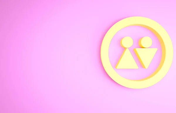 Yellow Toilet icon isolated on pink background. WC sign. Washroom. Minimalism concept. 3d illustration 3D render — ストック写真