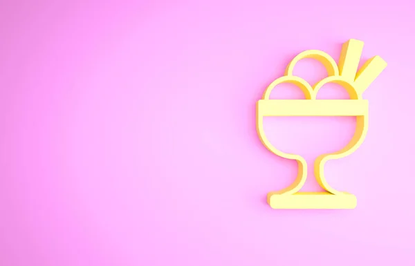 Helado amarillo en el icono del tazón aislado sobre fondo rosa. Dulce símbolo. Concepto minimalista. 3D ilustración 3D render —  Fotos de Stock