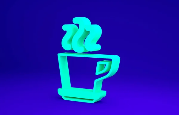 녹색 커피 컵 아이콘은 파란색 배경에 분리되어 있습니다. 차 한잔. 따끈 한 커피. 미니멀리즘의 개념입니다. 3d 삽화 3D 렌더링 — 스톡 사진